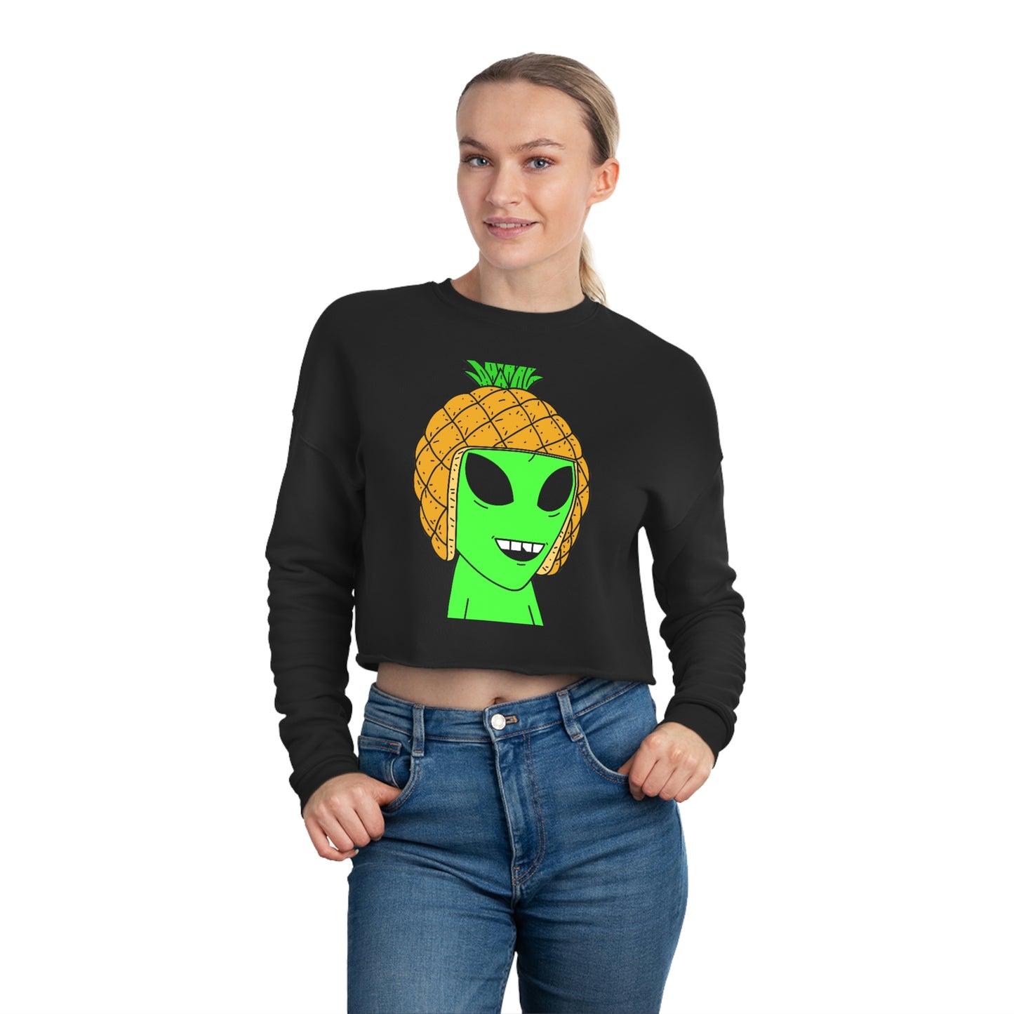 Pineapple Head Visitor Green Alien Chipped Tooth Women's Cropped Sweatshirt