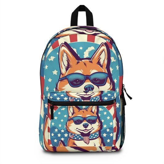 Dibujos animados retro patrióticos Shiba Inu - Animación de verano Synthwave Mochila