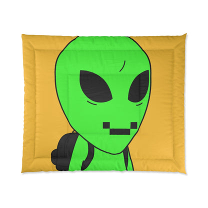 Green Alien Visitor Digital Face Mochila negra Cama Colcha