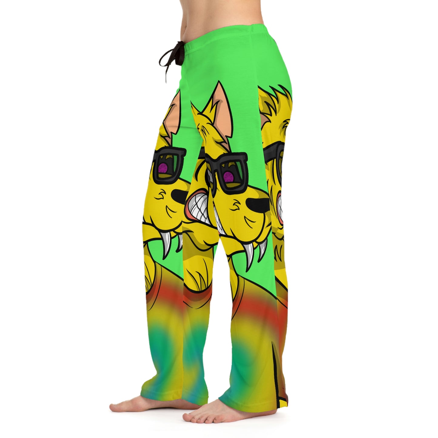 Wolve Cyborg Tie Dye Camisa de lobo Piel amarilla Gafas de sol frescas Pantalones de pijama para mujer (AOP) 