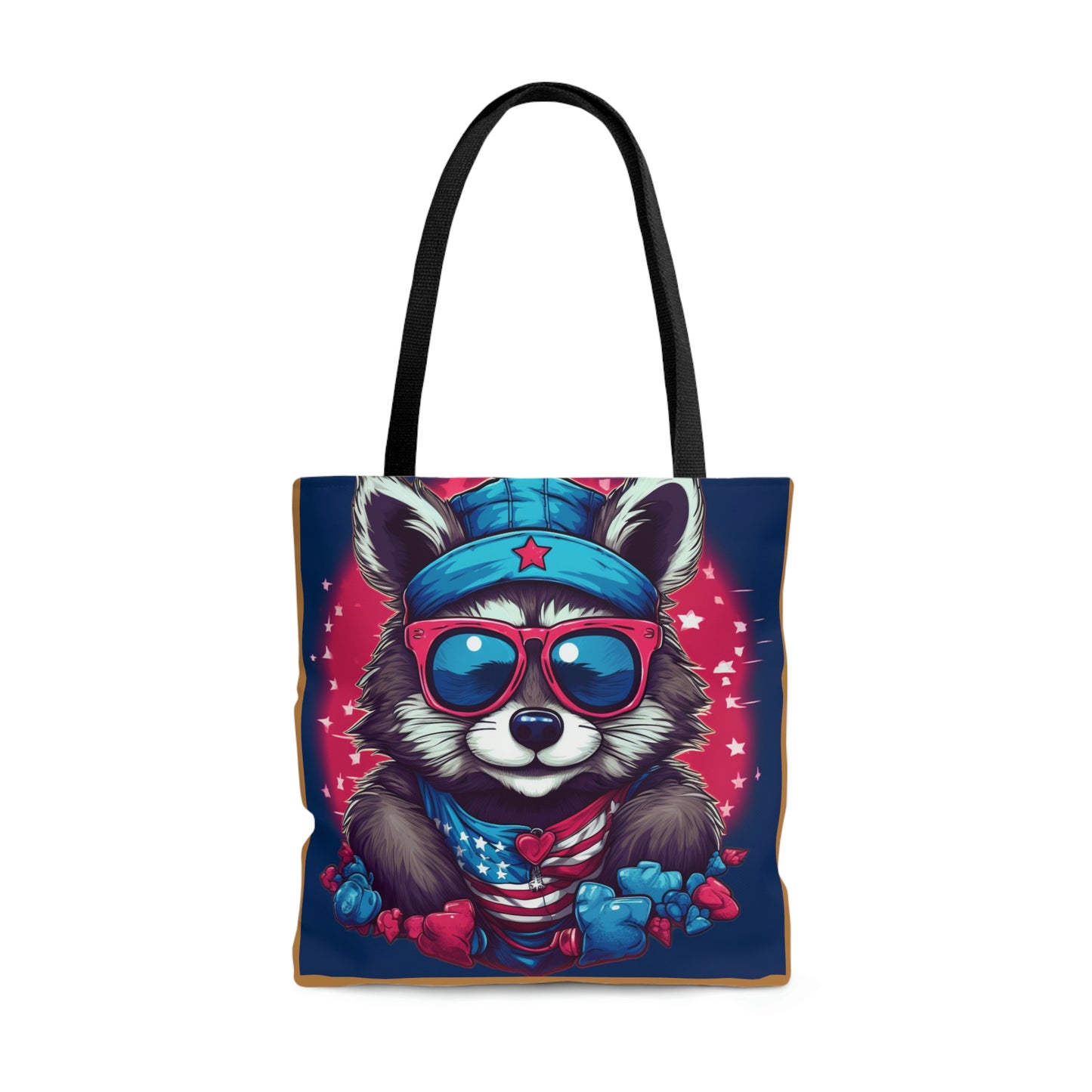 Cute Furry Raccoon Animal USA Flag Style Tote Bag (AOP)