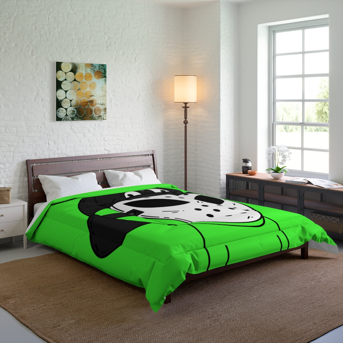 Hockey White Mask Green Alien Visitor Bed Comforter