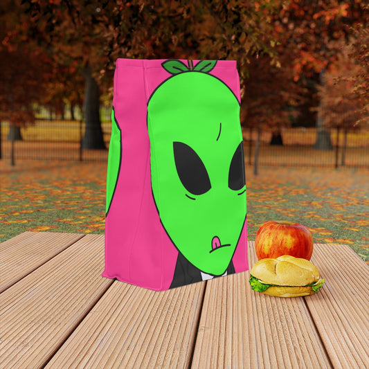 Green Apple Head Tongue Out Black Business Suit Visitor Polyester Lunch Bag