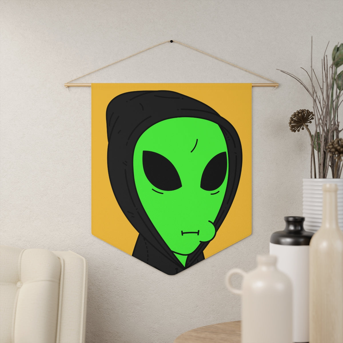 Green Alien Black Hoodie Sweatshirt Cartoon Character Visitor Pennant