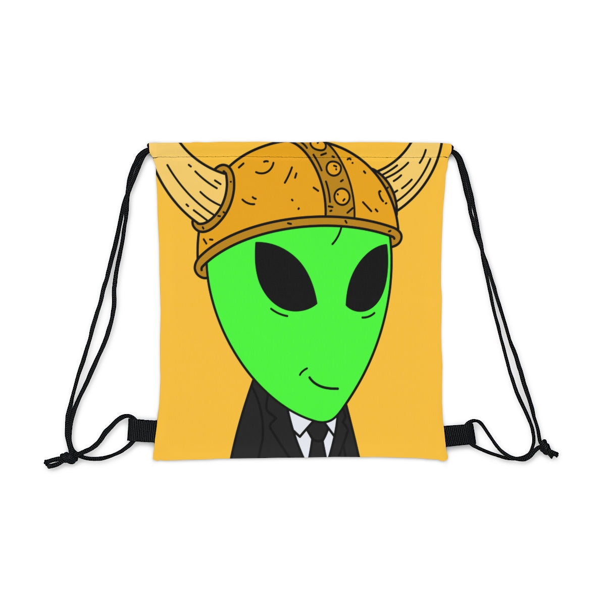 Green Smirk Face Alien Viking Helmet Black Business Suit Visitor Outdoor Drawstring Bag