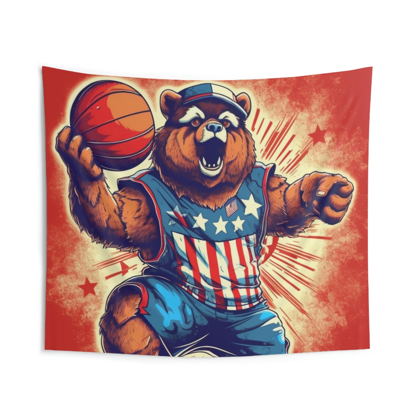 Slam Dunk for Independence:Patriotic Bear's 4th of July Basketball Game Indoor Wall Tapestries