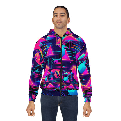 80s Synthwave Retro-Futuristic Inspired Pattern Design Unisex Zip Hoodie (AOP)