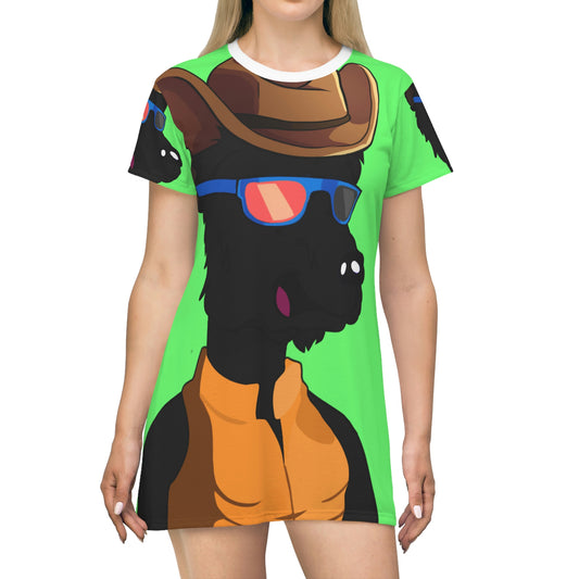 Vestido estilo camiseta con estampado integral de Cowgirl Wolf Cyborg Wolve 