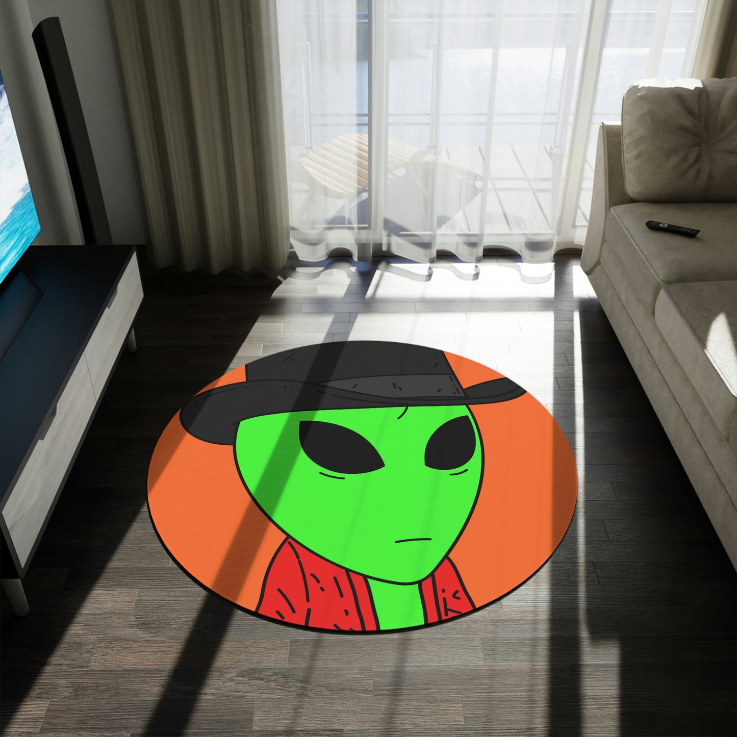 Red Robe Alien Black Top Hat Green Visitor Round Rug - Visitor751