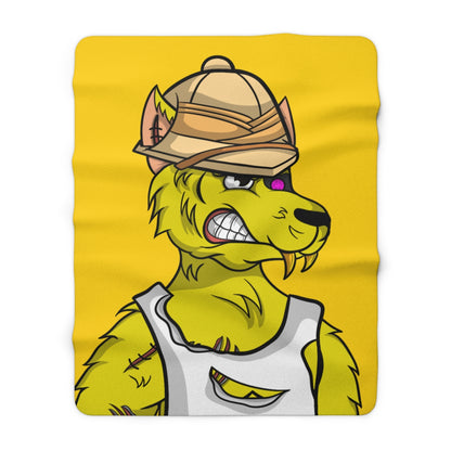 Cyborg Wolve Yellow Fur Ripped Shirt Hard Hat Wolf Sherpa Fleece Blanket