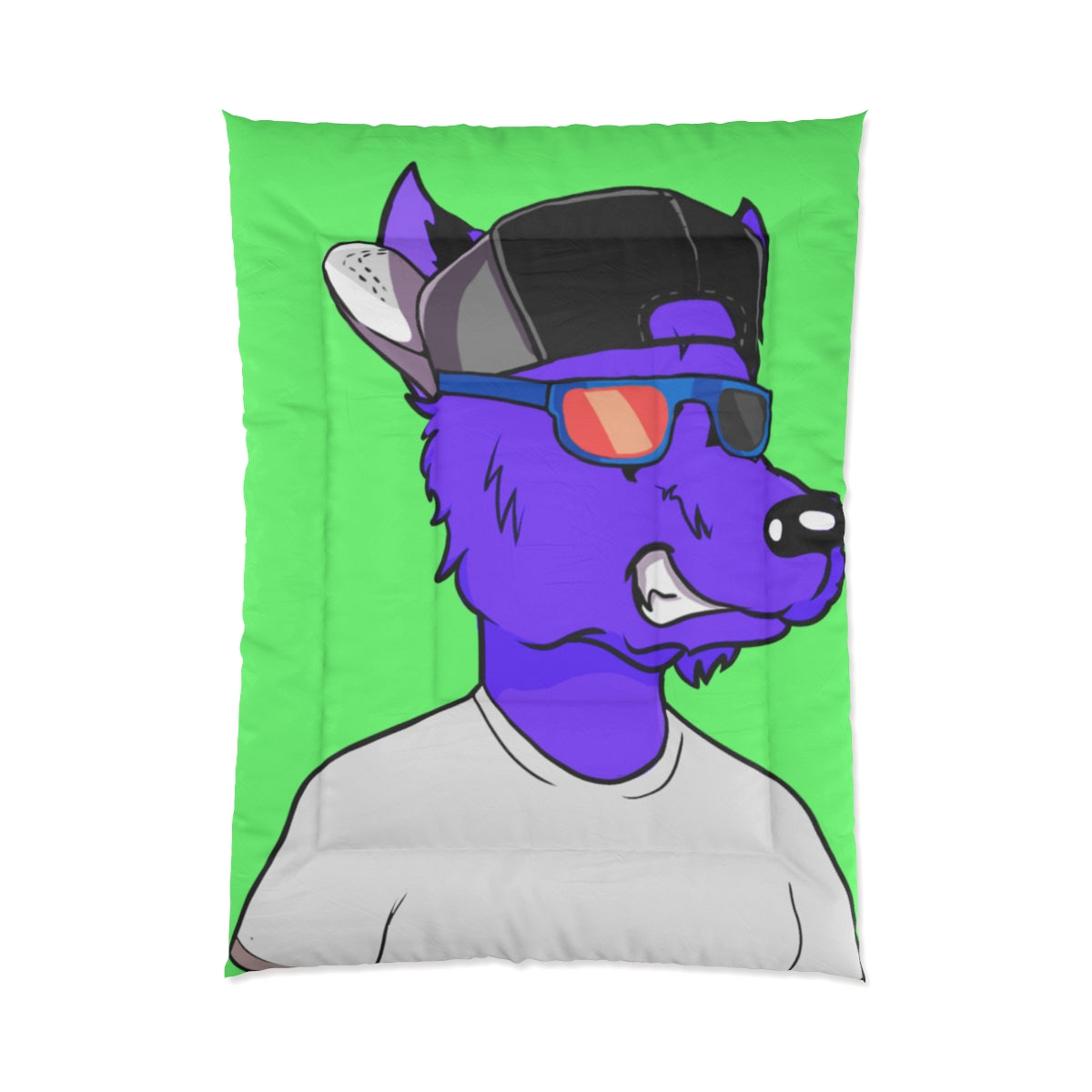 Cyborg Wolf Piel morada Gafas de sol Sombras Cool Hat Camiseta blanca Cama Colcha