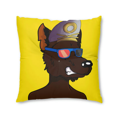 Wolf Cyborg Sailor Hat Shirtless Sunglasses Brown Fur Tufted Floor Pillow, Square