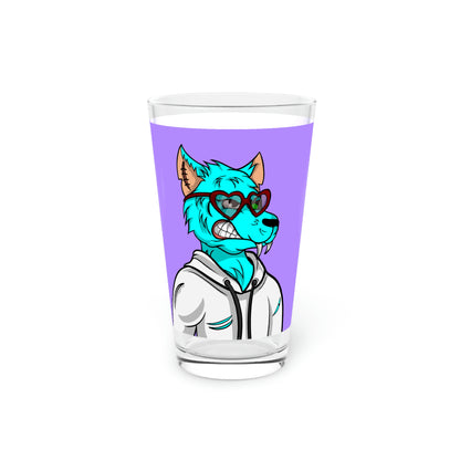 Aqua Blue Cyborg Lovely Heart Wolf Pint Glass, 16oz