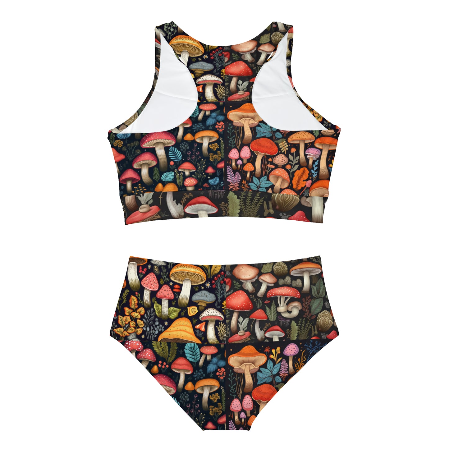 Fairy-Tale Fungi: Whimsical Assorted Mushroom Pattern Design Sporty Bikini Set (AOP)