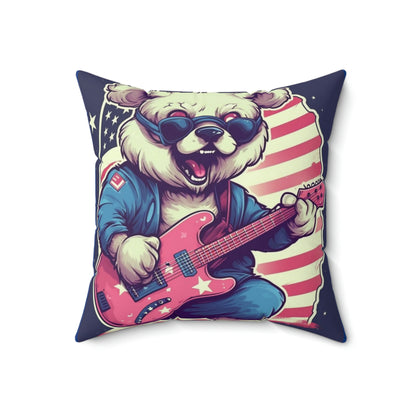 Rock and Roll Independence: Patriotism Patriotic Bear's Guitar Spun Polyester Square Pillow