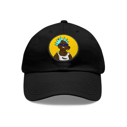 Spiky Blue Hair Cartoon Werewolve Wolf Dad Hat with Leather Patch (Round)