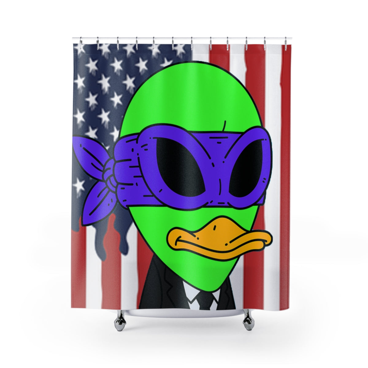 The Visitor 751 USA Flag Space Alien シャワーカーテン