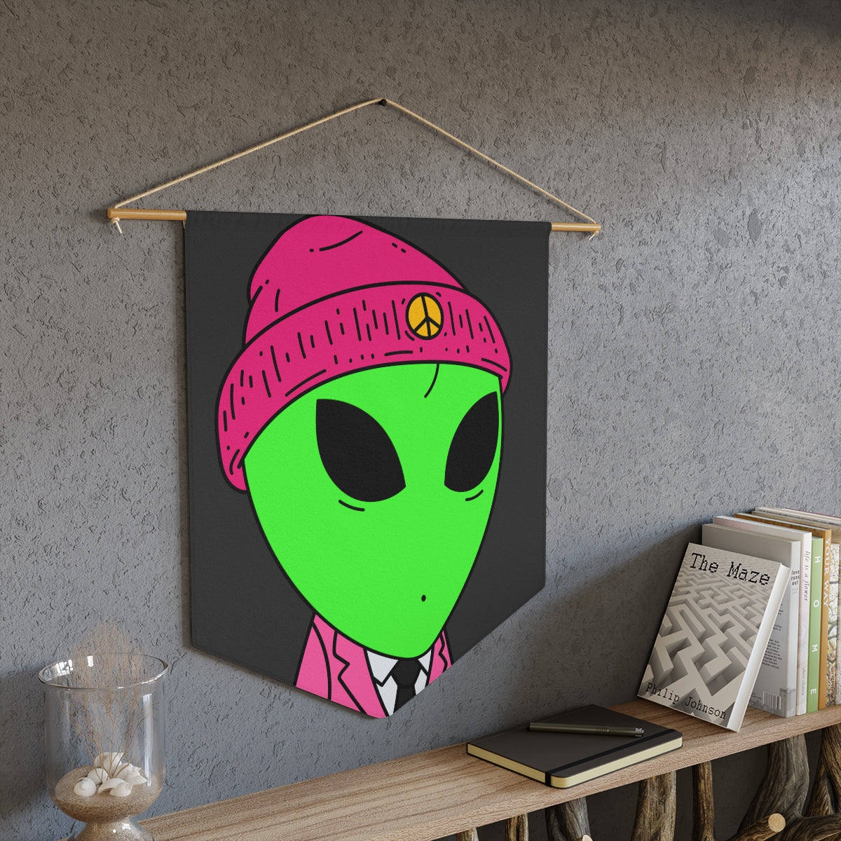 Pink Peace Hat Suit Green Alien Visitor Pennant