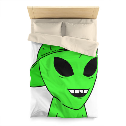 The Green Alien Visitor with Hat Microfiber Duvet Cover