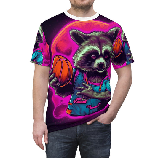 Basketball Raccoon Sport Player Athletic Animal Style Unisex Cut & Sew Tee (AOP)