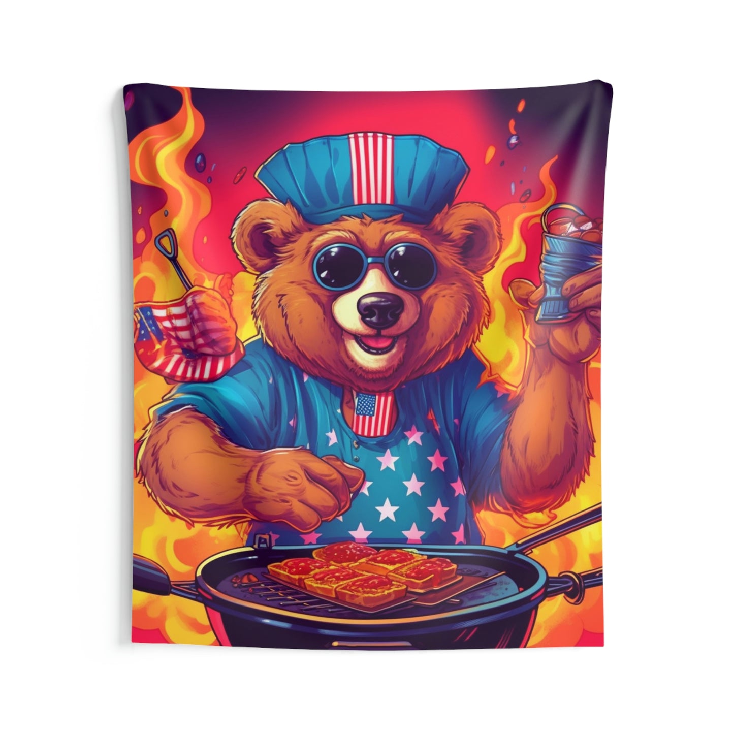 Patriotic Bear's BBQ Bash: Grill and Chill this 4th of July USA Indoor Wall Tapestries