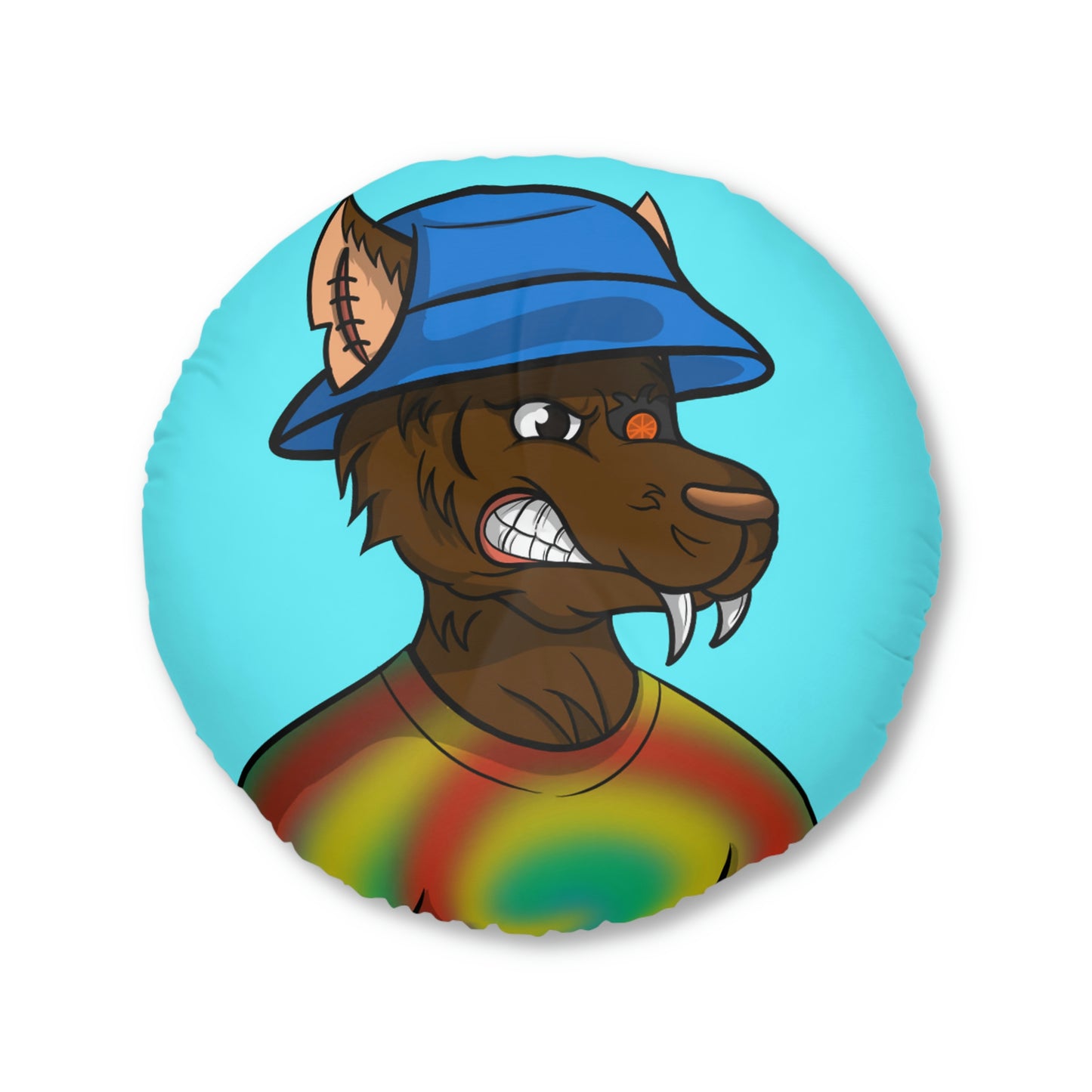 Brown Wolf Fur Cyborg Wolve Bucket Hat Tie Dye Shirt Tufted Floor Pillow, Round