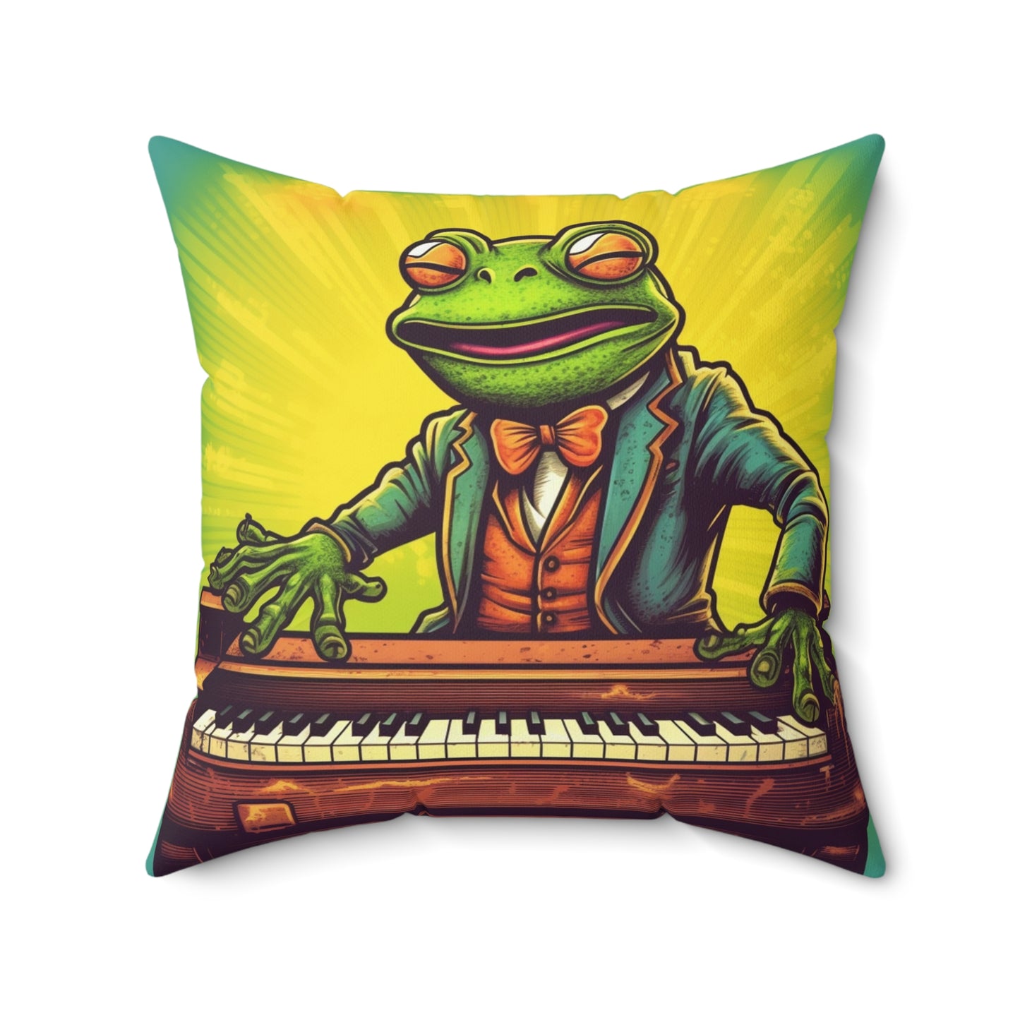 Frog Key Board Piano Player Musician Artist Graphic Spun Polyester Square Pillow