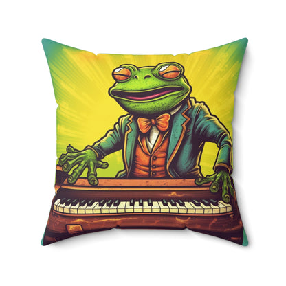 Frog Key Board Piano Player Musician Artist Graphic Spun Polyester Square Pillow