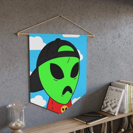 Green Alien Large Sad V Mouth Black Cap Red Visi T Shirt Visitor Pennant