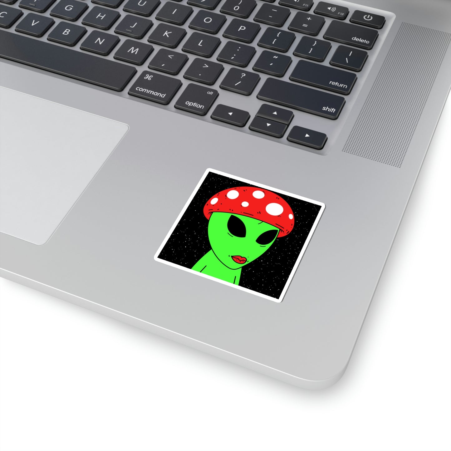 Mushroom Head Green Alien Visitor w/ Red Lips Kiss-Cut Stickers