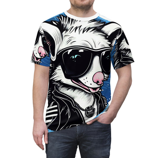 Whimsical Possum Retro Art Unisex Cut & Sew Tee (AOP)