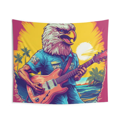 American Rock Star: Bald Eagle with Guitar Graphic Indoor Wall Tapestries