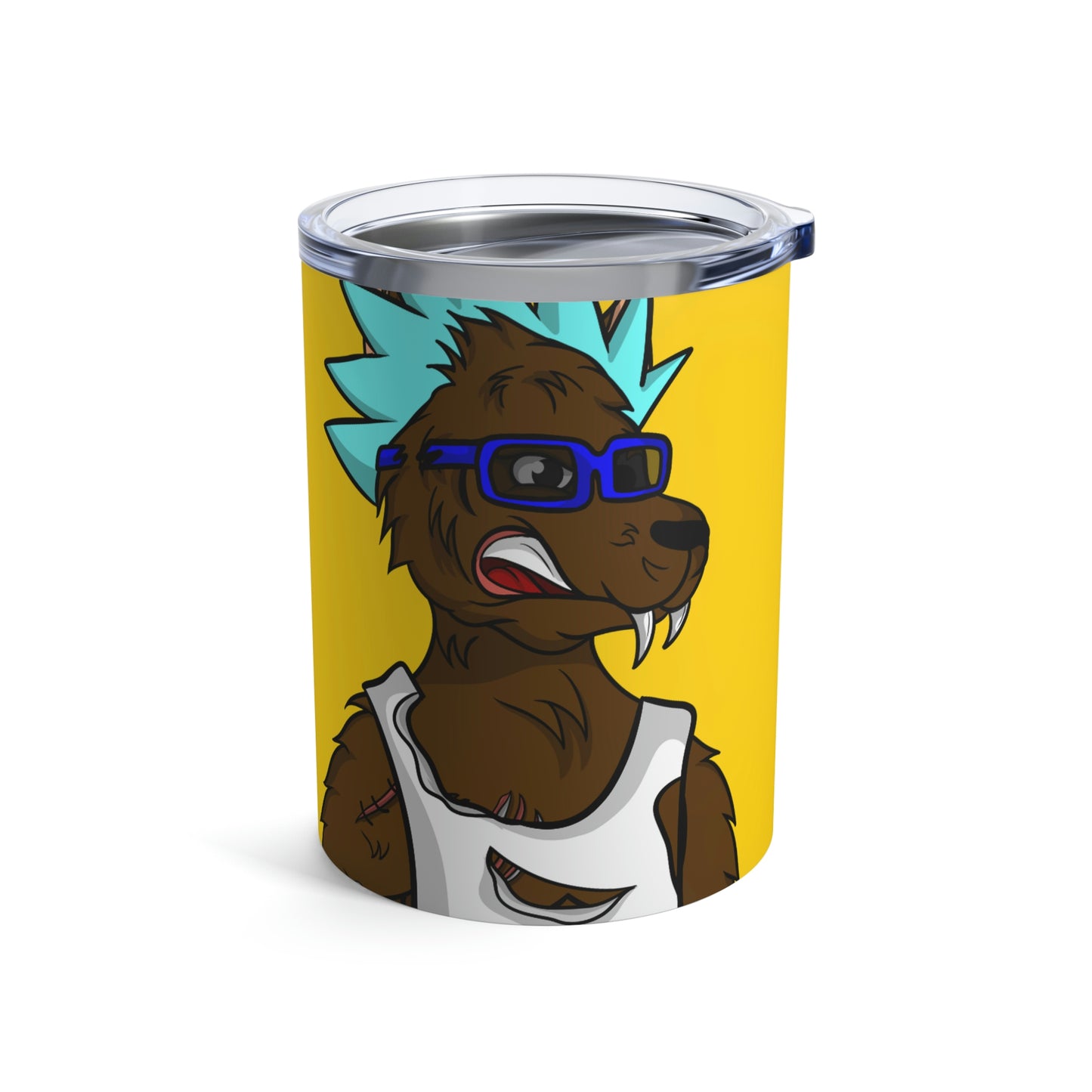 Vaso de lobo de hombre lobo de dibujos animados de pelo azul puntiagudo 10oz