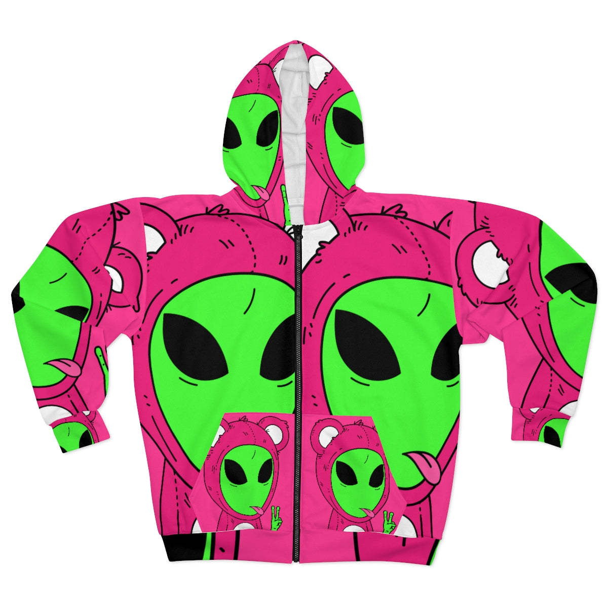 Bear Fuzzy Outfitted Alien AOP Unisex Zip Hoodie