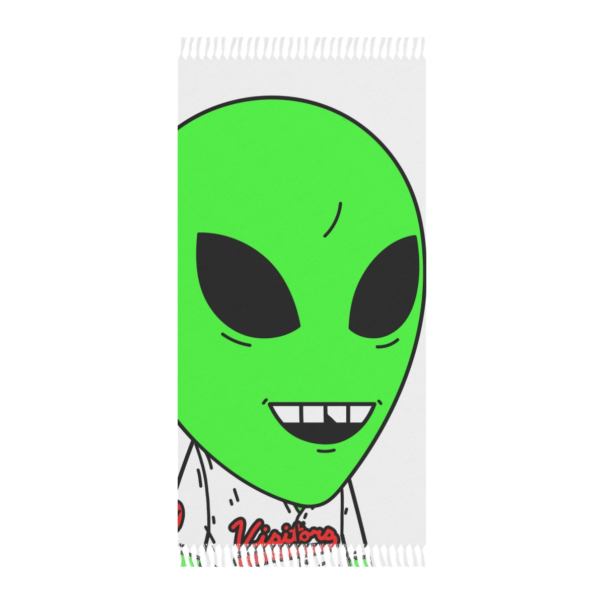 Visi Jersey Chipped Tooth Large Smile Face Green Alien Visitor Boho Beach Cloth