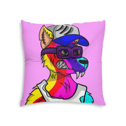 Rainbow Wolf Fur Cyborg Wolve Tufted Floor Pillow, Square