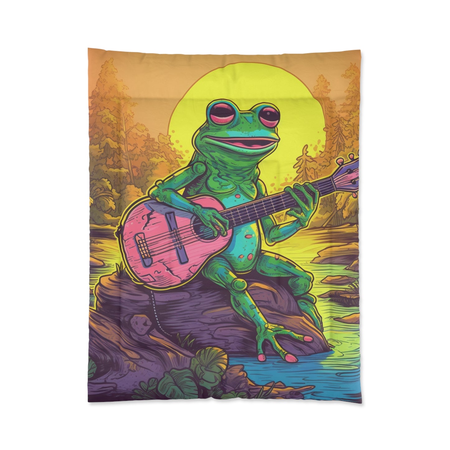 Pink Guitar Swamo Frog Outdoor Adventure Music Graphic Comforter