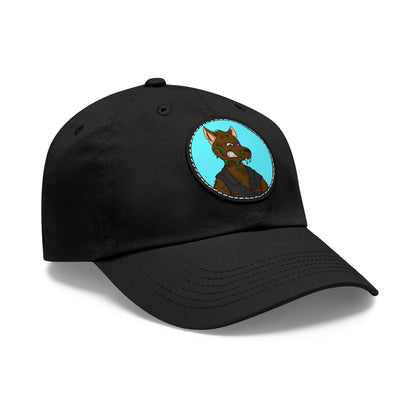 Biker Wolf Dad Hat with Leather Patch (Round)