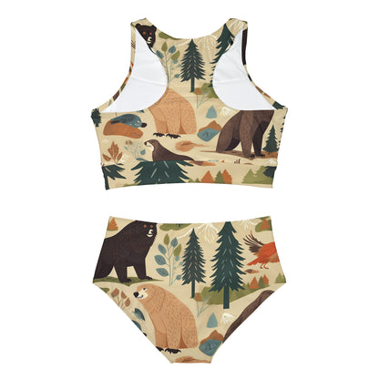 U.S. Wilderness Inspired: Grizzly Bears, Animals Pattern Sporty Bikini Set (AOP)