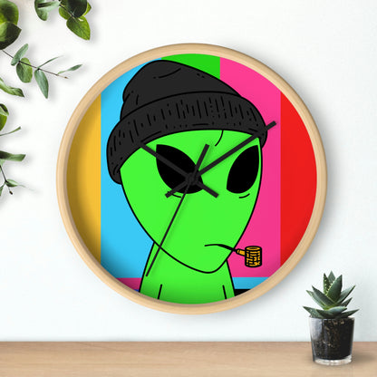 Pipe Smoking Green Alien Black Beanie Wall clock