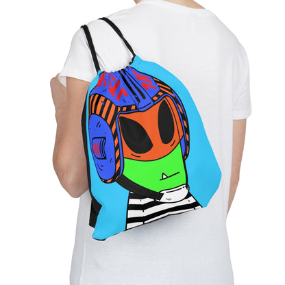 Space Helmet Green Alien Visitor Striped Shirt Outdoor Drawstring Bag