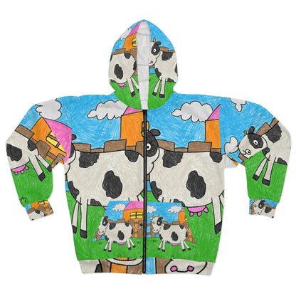 Cow Moo Farm Barn Animal Character AOP Unisex Zip Hoodie