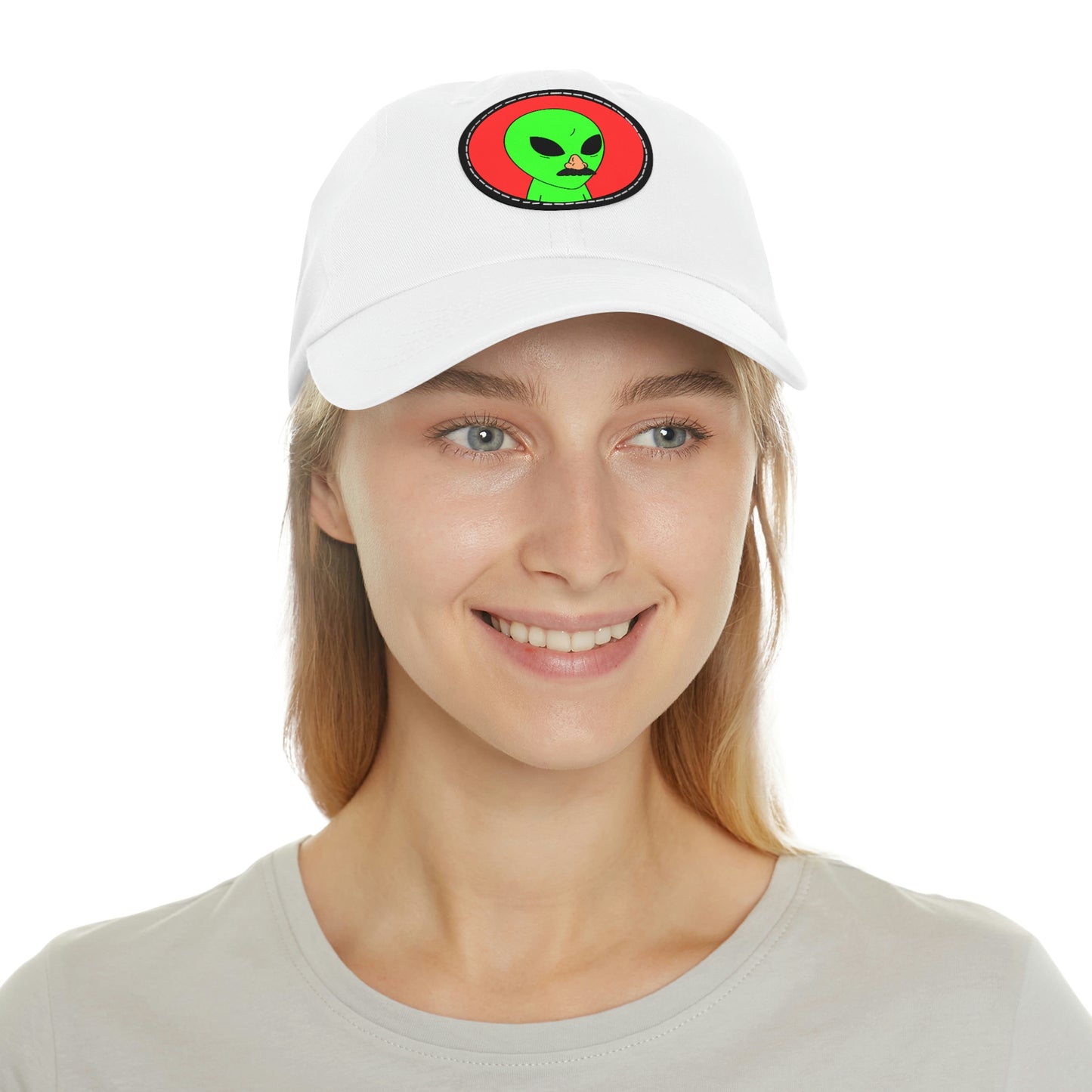 Fake Alien Human Mask Dad Hat with Leather Patch (Round)