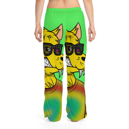 Wolve Cyborg Tie Dye Camisa de lobo Piel amarilla Gafas de sol frescas Pantalones de pijama para mujer (AOP) 