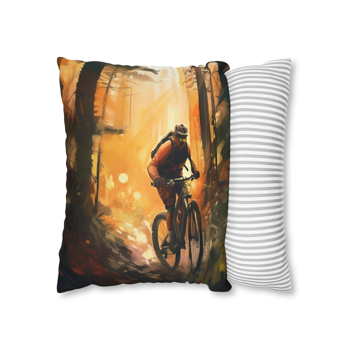 Mountain Bike Adventure - Forest Trail Graphic Spun Polyester Square Pillow Case