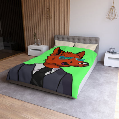 Cyborg Wolf Grey Suit Black Tie Blue Glasses Orange Fur Microfiber Duvet Cover