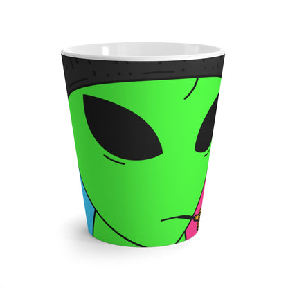 Pipe Smoking Green Alien Black Beanie Latte Mug