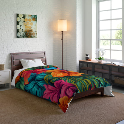 Vibrant Hawaiian-Inspired Tropical Floral Pattern Design Comforter