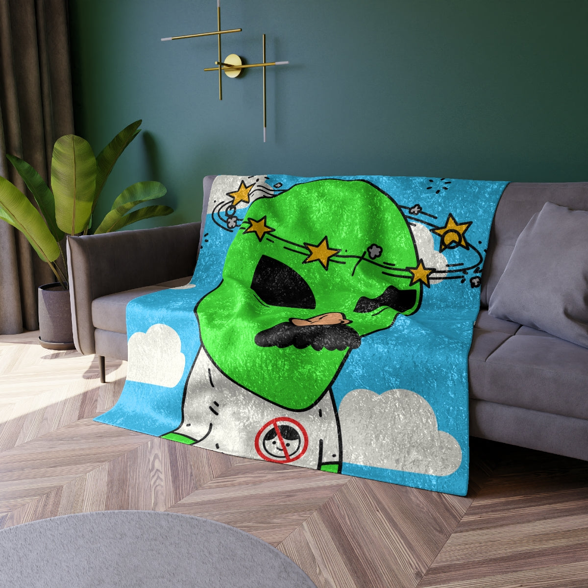 Alien Green Star Head Fake Nose Mustache Imposter Anti Human Visitor Crushed Velvet Blanket