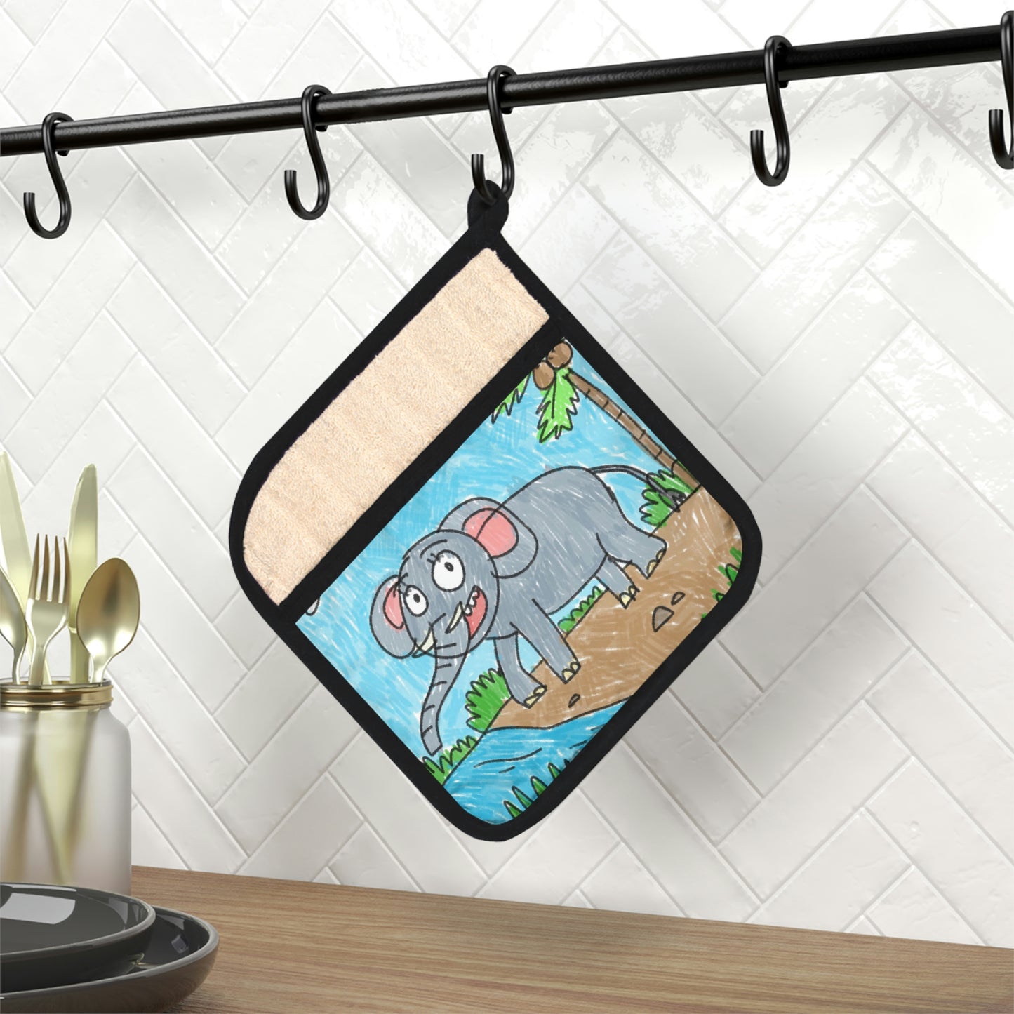 Elefante Elephant King Safari Animal Pot Holder con bolsillo